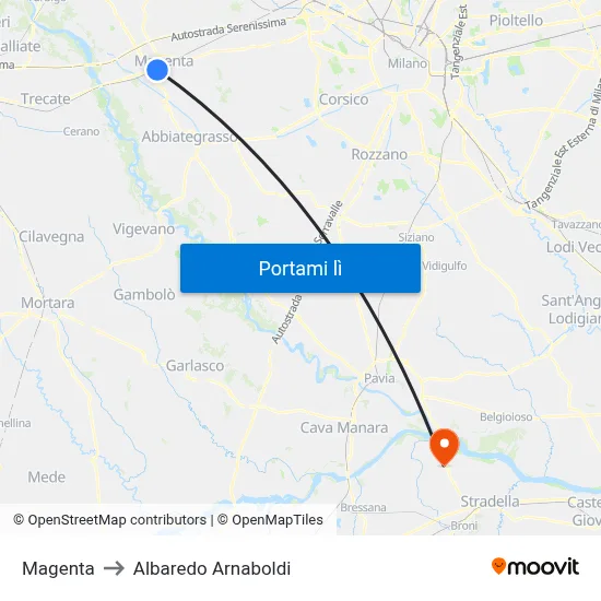 Magenta to Albaredo Arnaboldi map