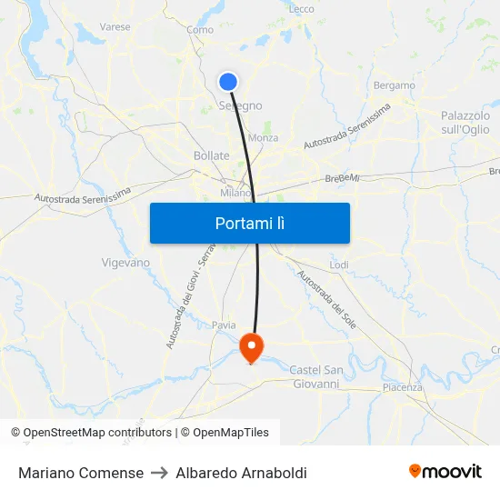 Mariano Comense to Albaredo Arnaboldi map