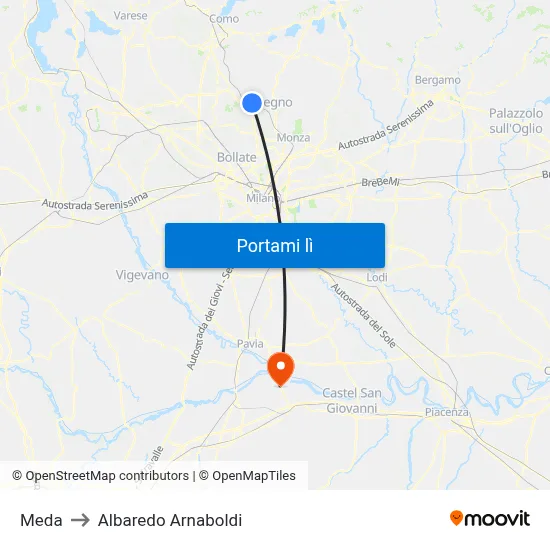 Meda to Albaredo Arnaboldi map