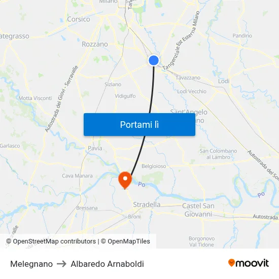 Melegnano to Albaredo Arnaboldi map