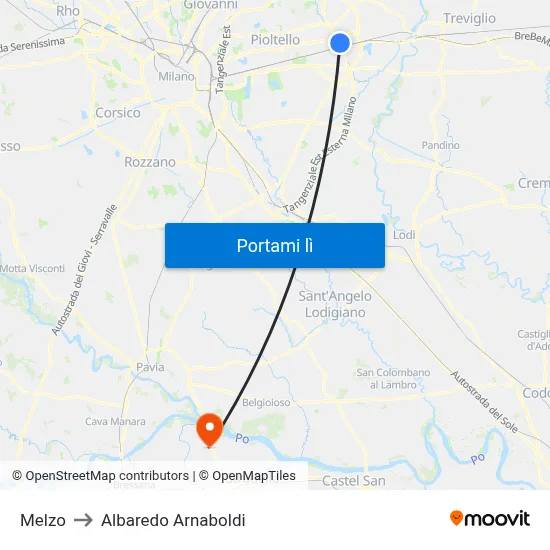 Melzo to Albaredo Arnaboldi map