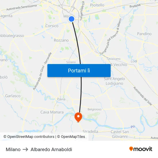 Milano to Albaredo Arnaboldi map