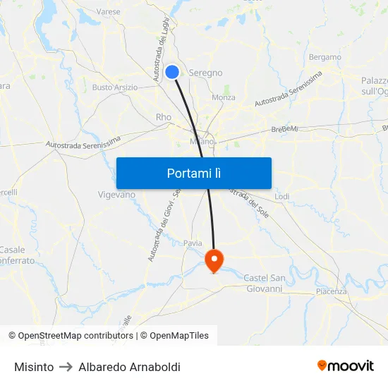 Misinto to Albaredo Arnaboldi map