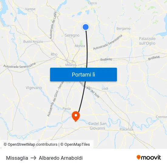 Missaglia to Albaredo Arnaboldi map