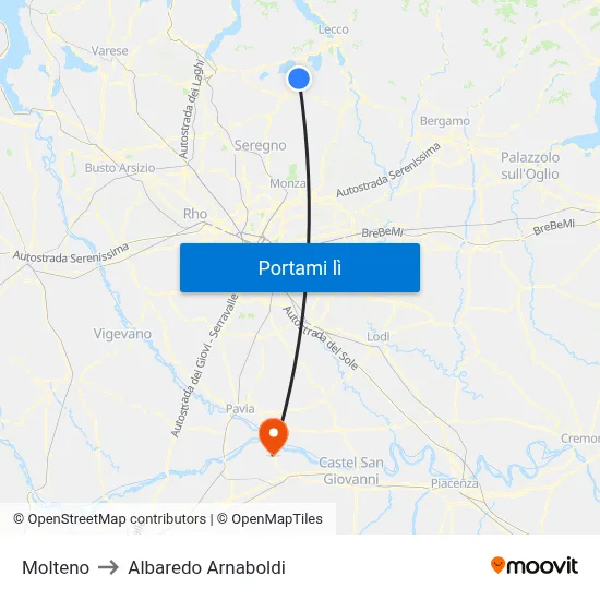 Molteno to Albaredo Arnaboldi map