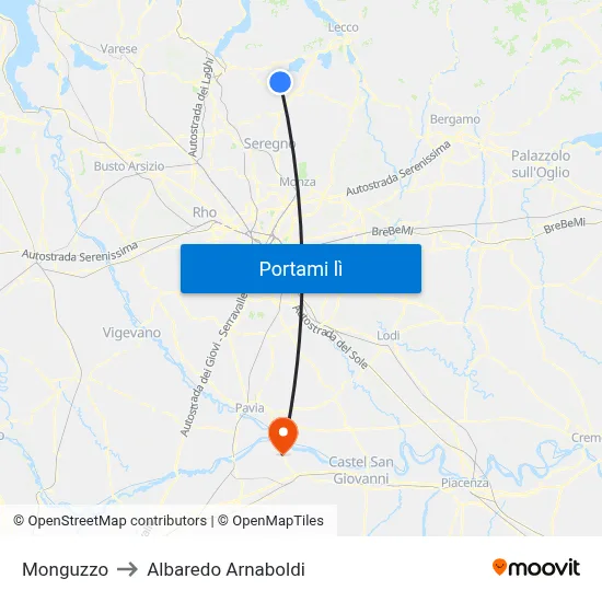 Monguzzo to Albaredo Arnaboldi map