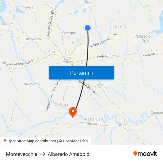 Montevecchia to Albaredo Arnaboldi map