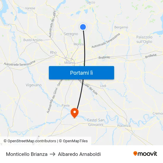 Monticello Brianza to Albaredo Arnaboldi map