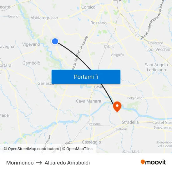 Morimondo to Albaredo Arnaboldi map