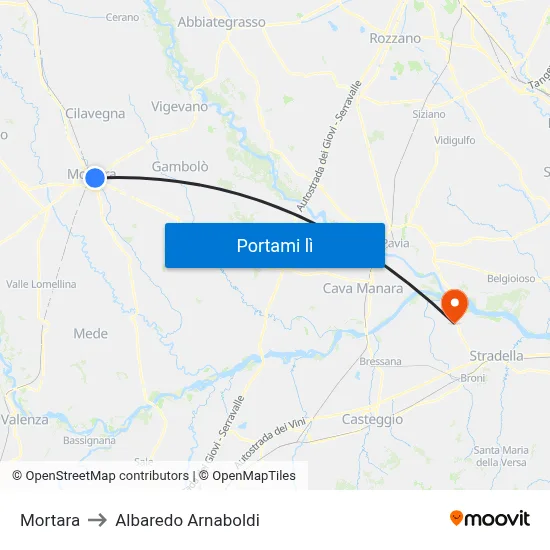 Mortara to Albaredo Arnaboldi map