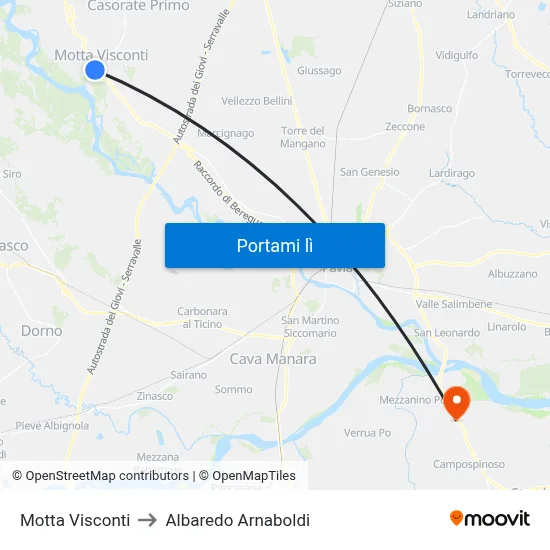 Motta Visconti to Albaredo Arnaboldi map