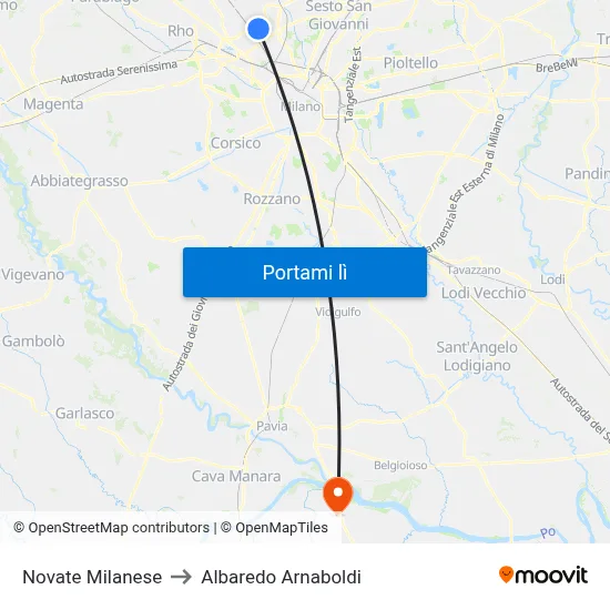 Novate Milanese to Albaredo Arnaboldi map