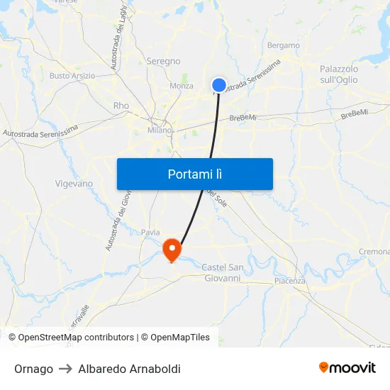 Ornago to Albaredo Arnaboldi map