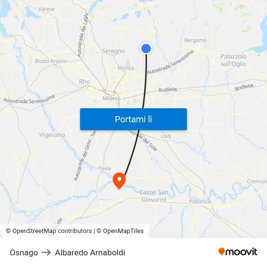 Osnago to Albaredo Arnaboldi map