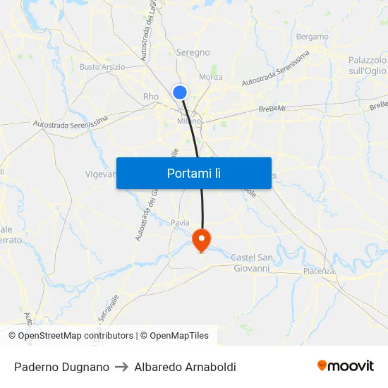 Paderno Dugnano to Albaredo Arnaboldi map