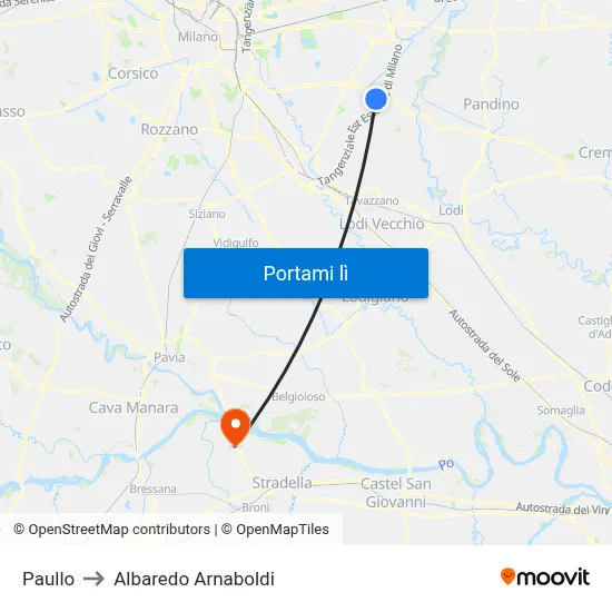 Paullo to Albaredo Arnaboldi map