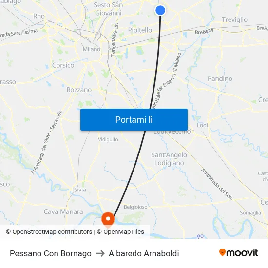 Pessano Con Bornago to Albaredo Arnaboldi map