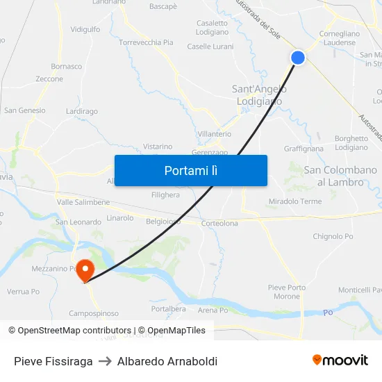 Pieve Fissiraga to Albaredo Arnaboldi map