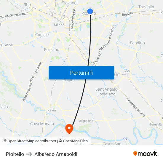 Pioltello to Albaredo Arnaboldi map