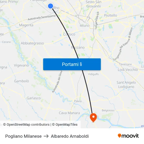 Pogliano Milanese to Albaredo Arnaboldi map