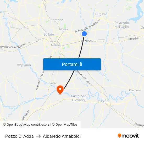 Pozzo D' Adda to Albaredo Arnaboldi map