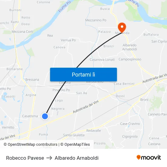 Robecco Pavese to Albaredo Arnaboldi map