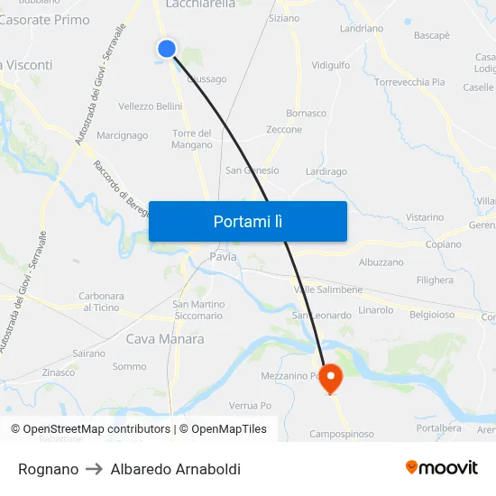 Rognano to Albaredo Arnaboldi map