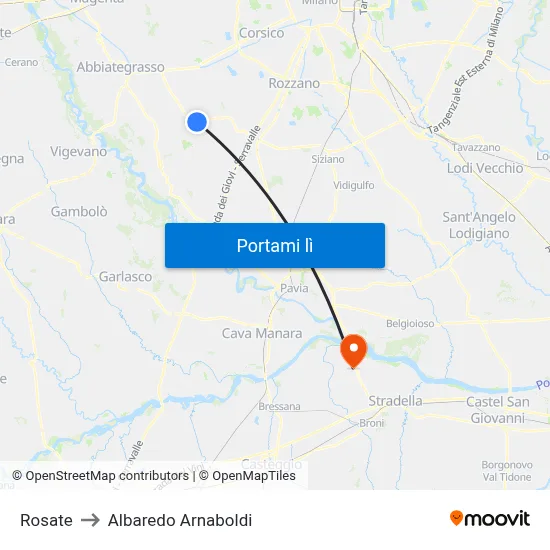 Rosate to Albaredo Arnaboldi map