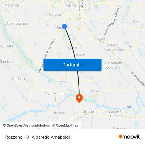 Rozzano to Albaredo Arnaboldi map
