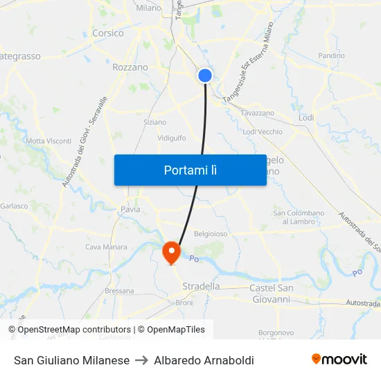 San Giuliano Milanese to Albaredo Arnaboldi map