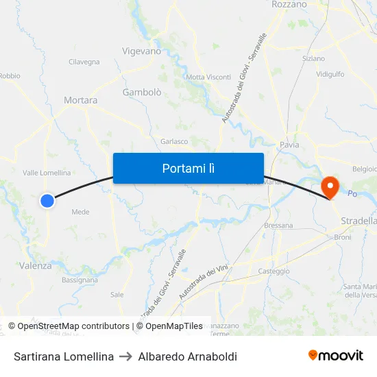 Sartirana Lomellina to Albaredo Arnaboldi map