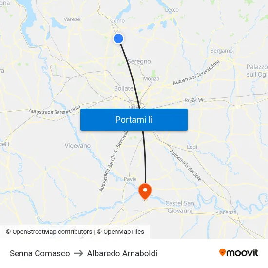 Senna Comasco to Albaredo Arnaboldi map