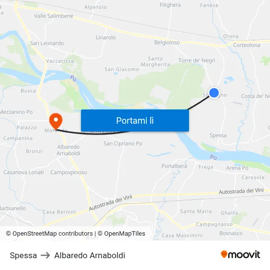 Spessa to Albaredo Arnaboldi map