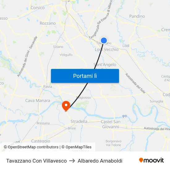 Tavazzano Con Villavesco to Albaredo Arnaboldi map