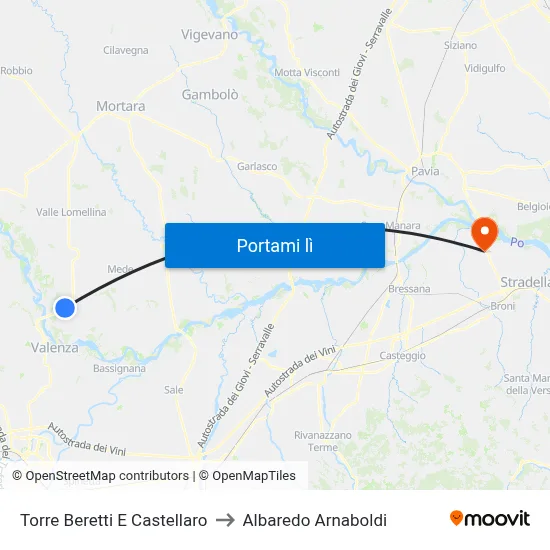 Torre Beretti E Castellaro to Albaredo Arnaboldi map