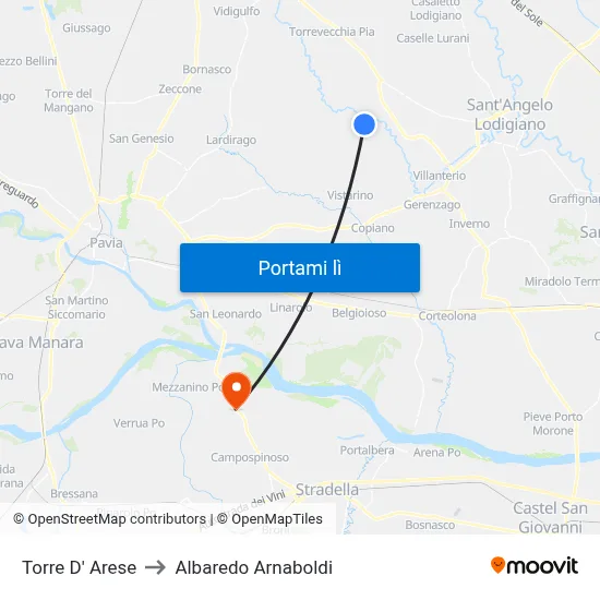 Torre D' Arese to Albaredo Arnaboldi map