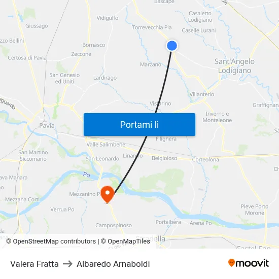 Valera Fratta to Albaredo Arnaboldi map
