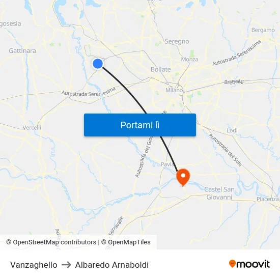 Vanzaghello to Albaredo Arnaboldi map