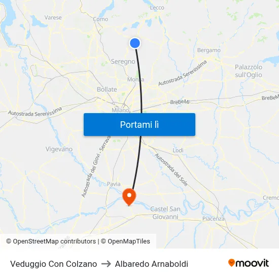 Veduggio Con Colzano to Albaredo Arnaboldi map