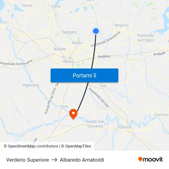 Verderio Superiore to Albaredo Arnaboldi map
