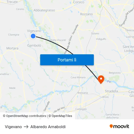 Vigevano to Albaredo Arnaboldi map
