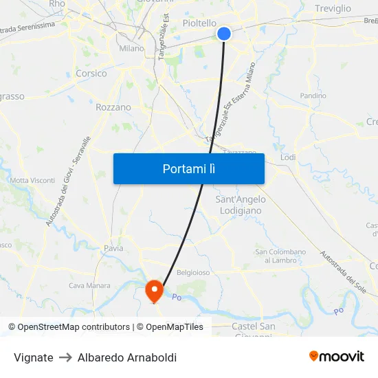 Vignate to Albaredo Arnaboldi map