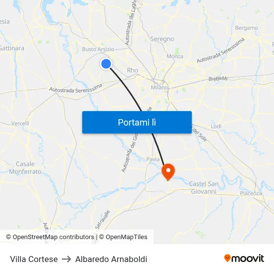 Villa Cortese to Albaredo Arnaboldi map