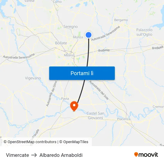 Vimercate to Albaredo Arnaboldi map