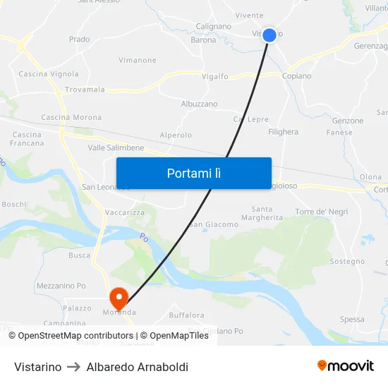 Vistarino to Albaredo Arnaboldi map