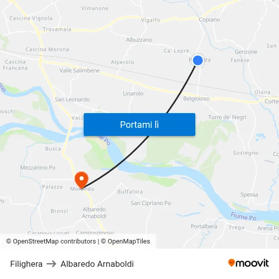 Filighera to Albaredo Arnaboldi map