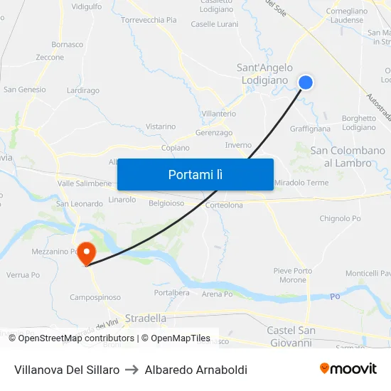 Villanova Del Sillaro to Albaredo Arnaboldi map