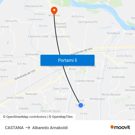CASTANA to Albaredo Arnaboldi map