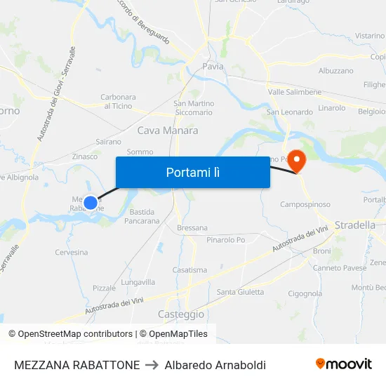 MEZZANA RABATTONE to Albaredo Arnaboldi map