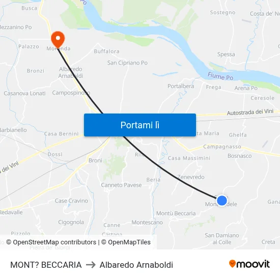 MONT? BECCARIA to Albaredo Arnaboldi map